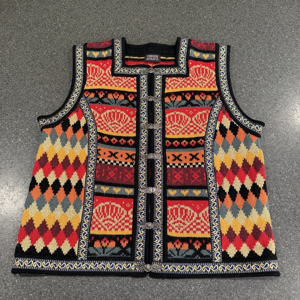 Vrikke Sweater Vest Women's Size XS Multicolor Diamond Norwegian‎ Wool Knit